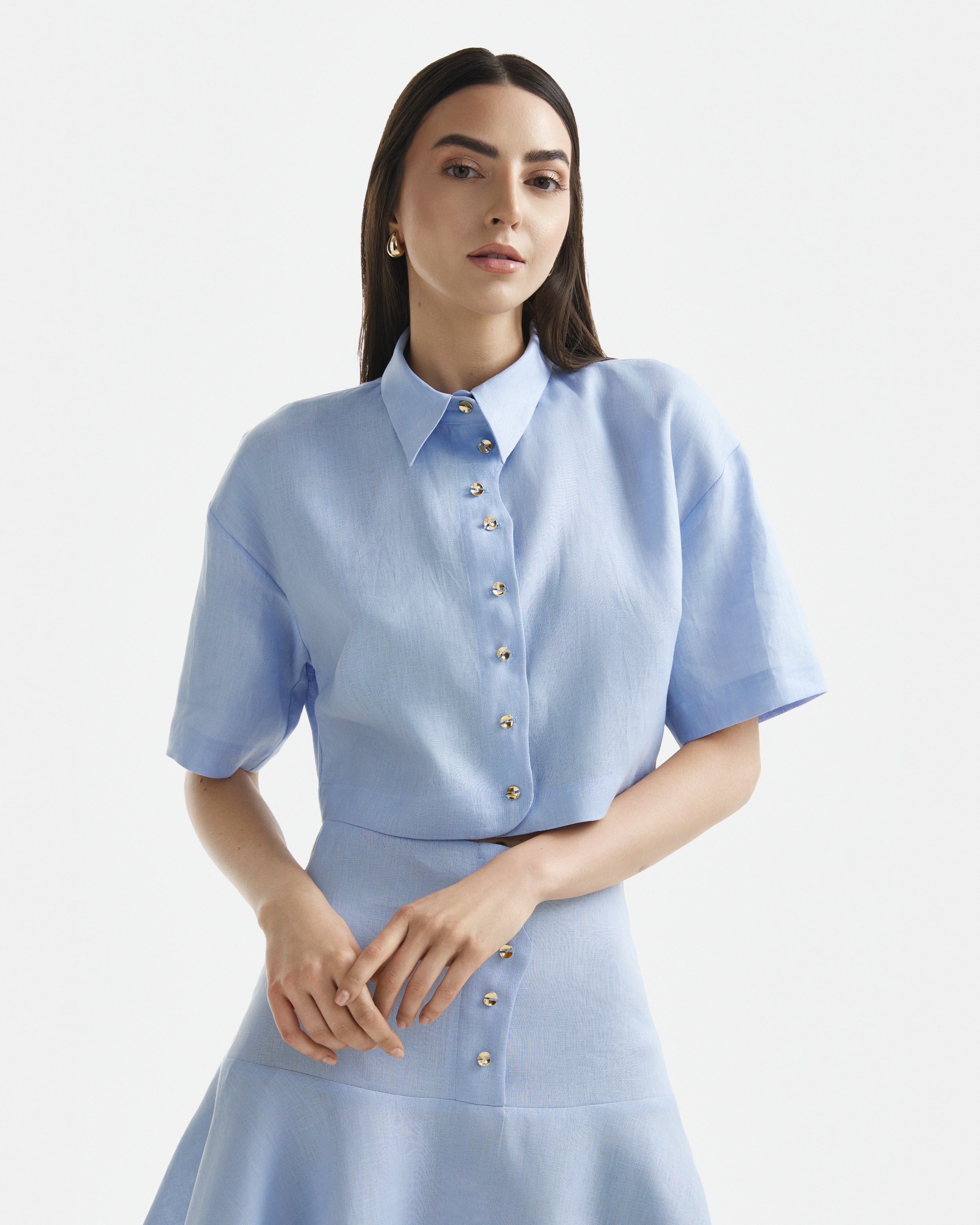 Camasa Cropped Wave din In Icy Blue