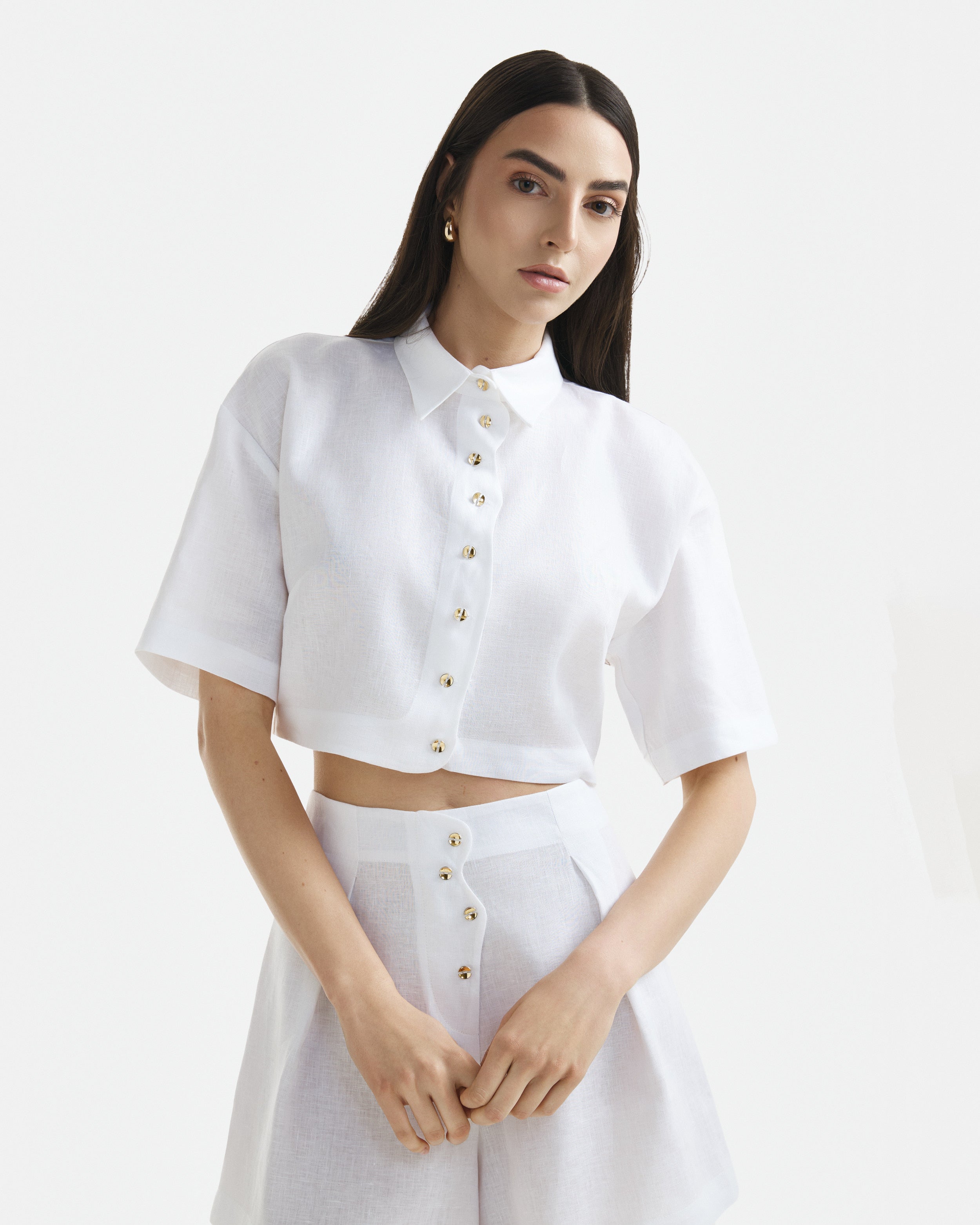 Camasa Cropped Wave din In White