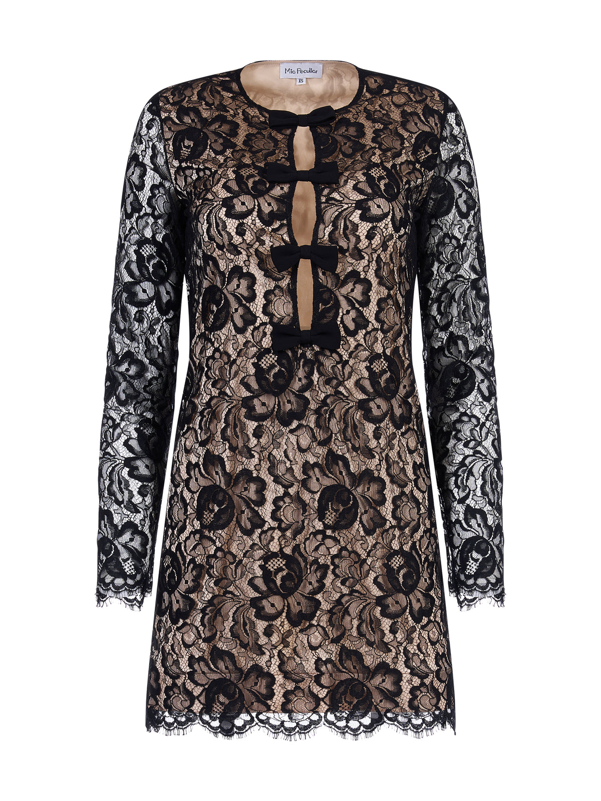 Rochie Mini din Dantela cu Funde Negru