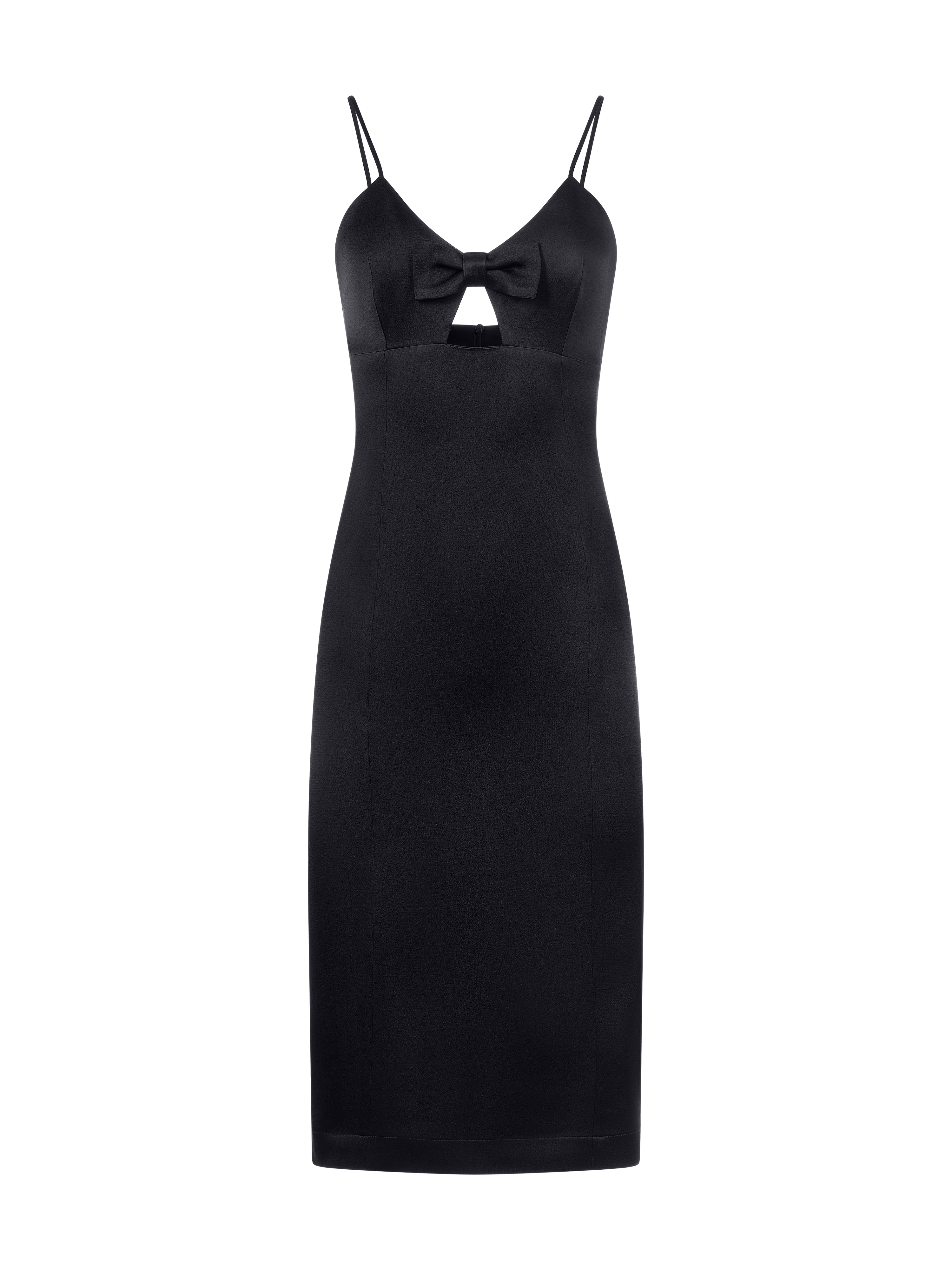 Rochie Midi din Crepe cu Funda Negru