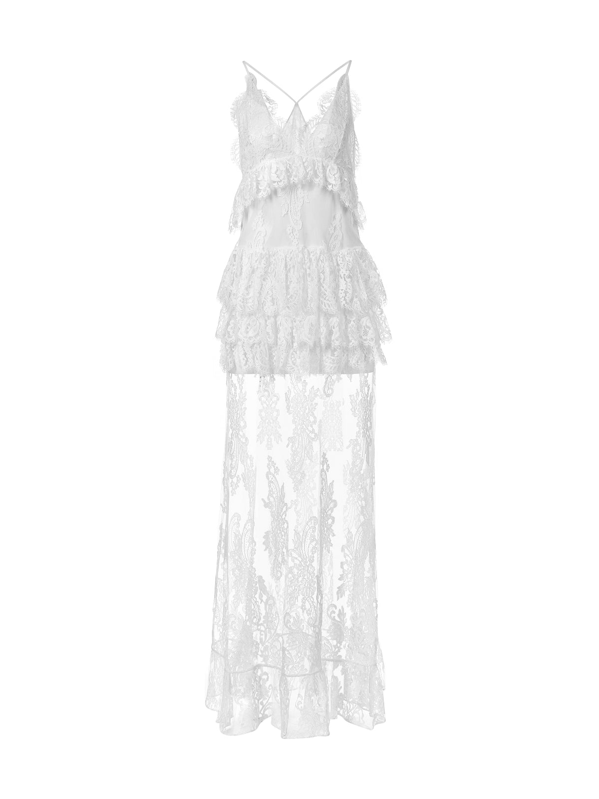 Rochie Maxi din Dantela Florala cu Volane