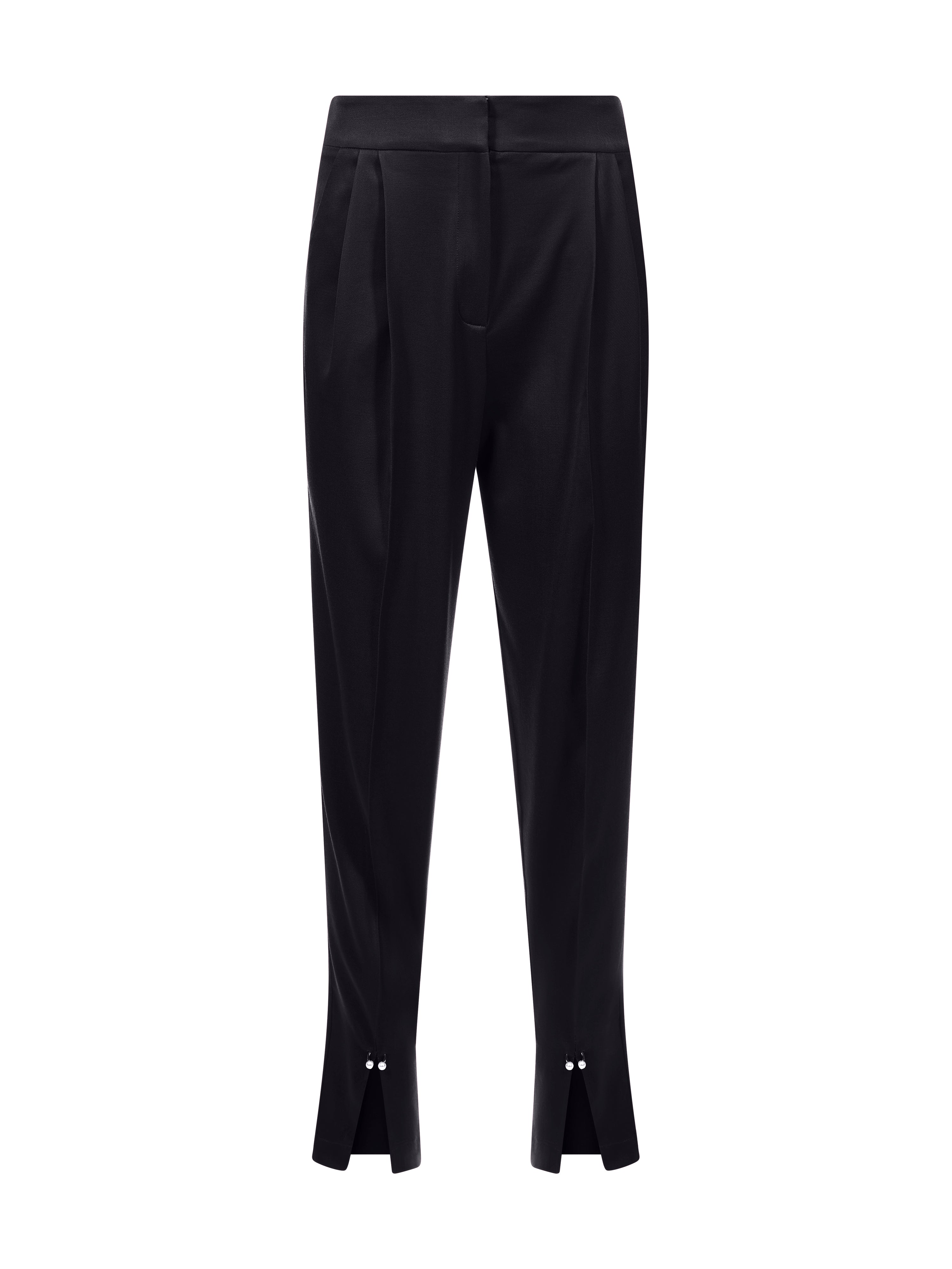 Pantaloni din Lana cu Pliuri si Decupaje Negru