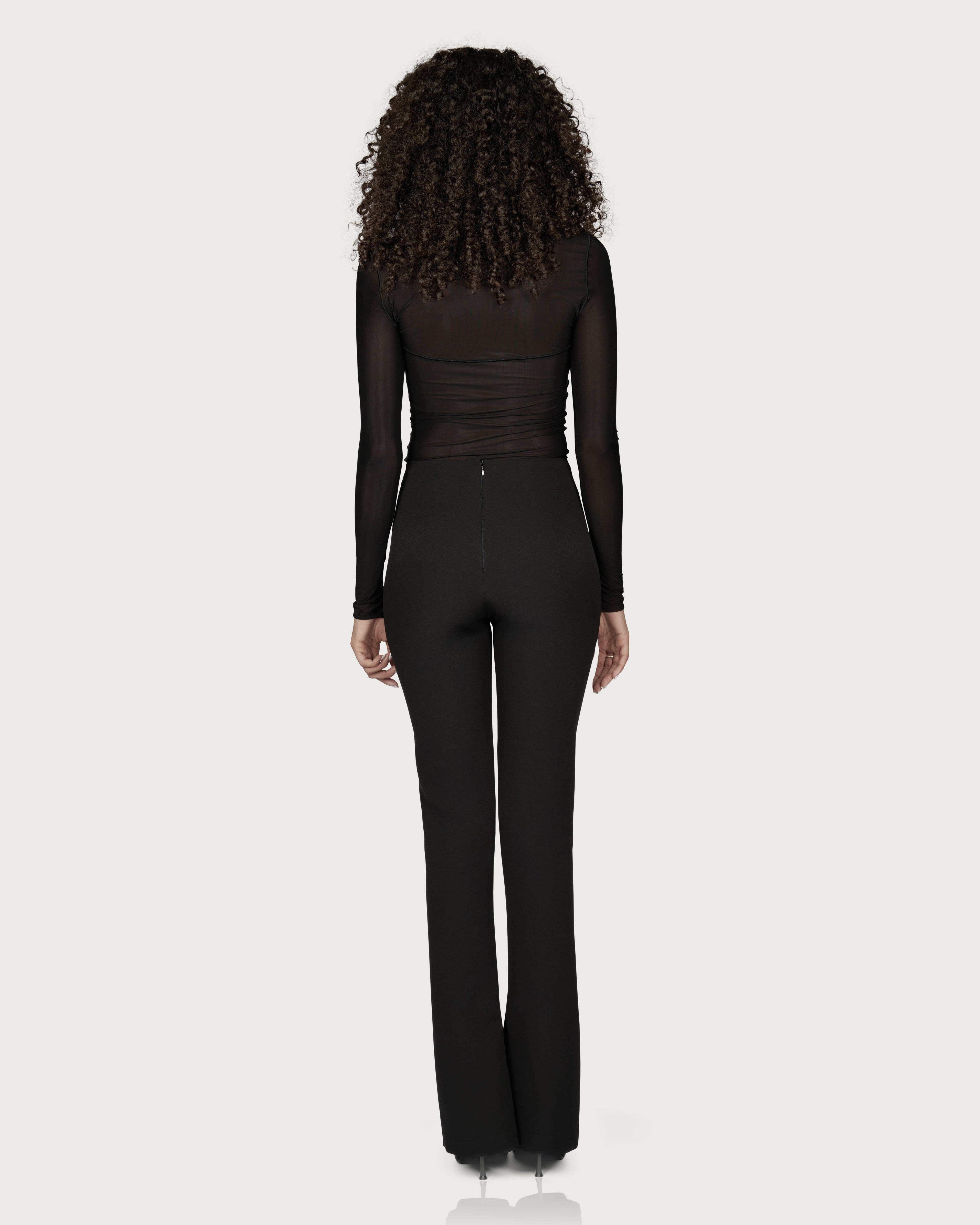 Pantaloni din Material Elastic cu Decupaje Negru