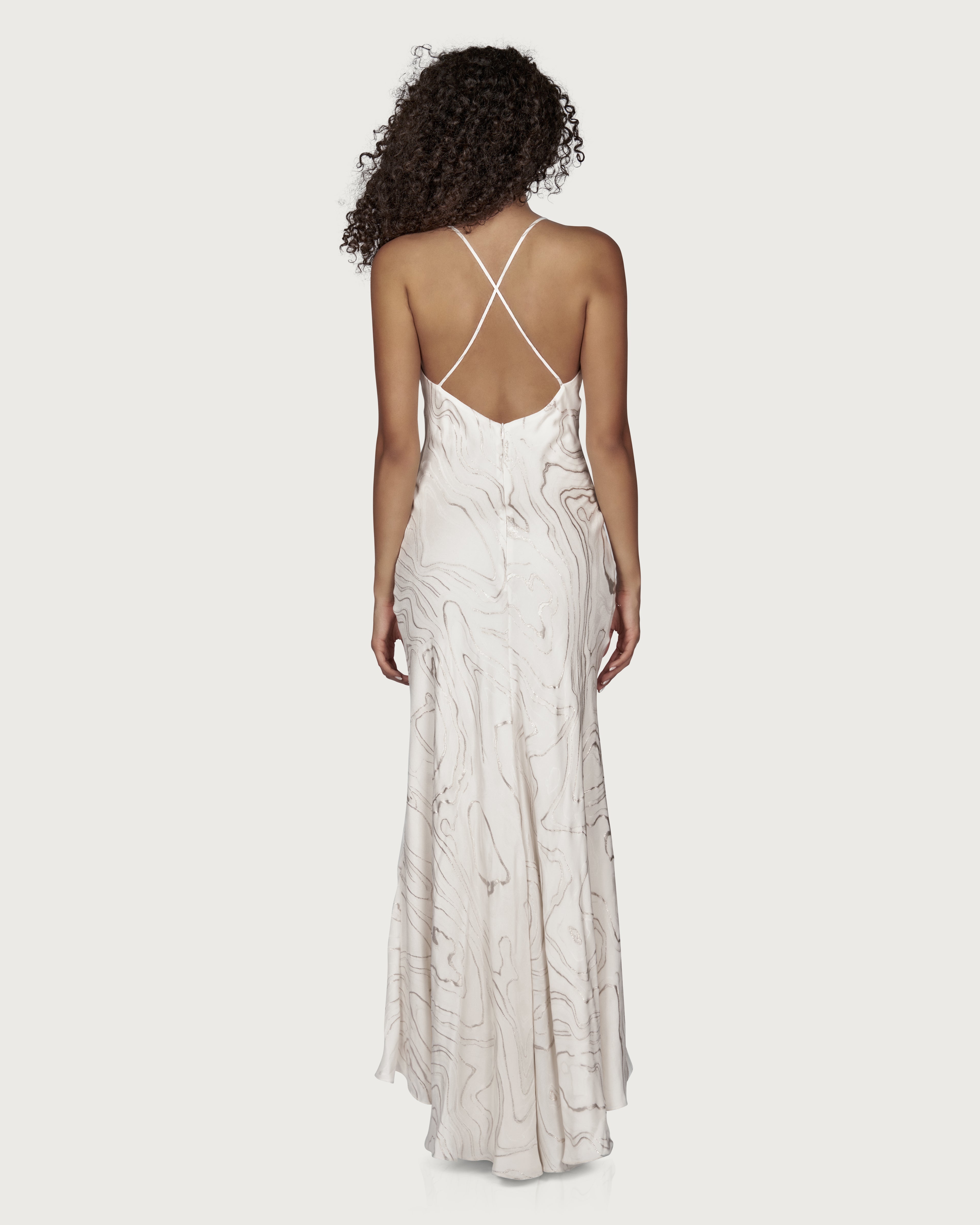 Rochie Maxi din Matase cu Broderie Argintie
