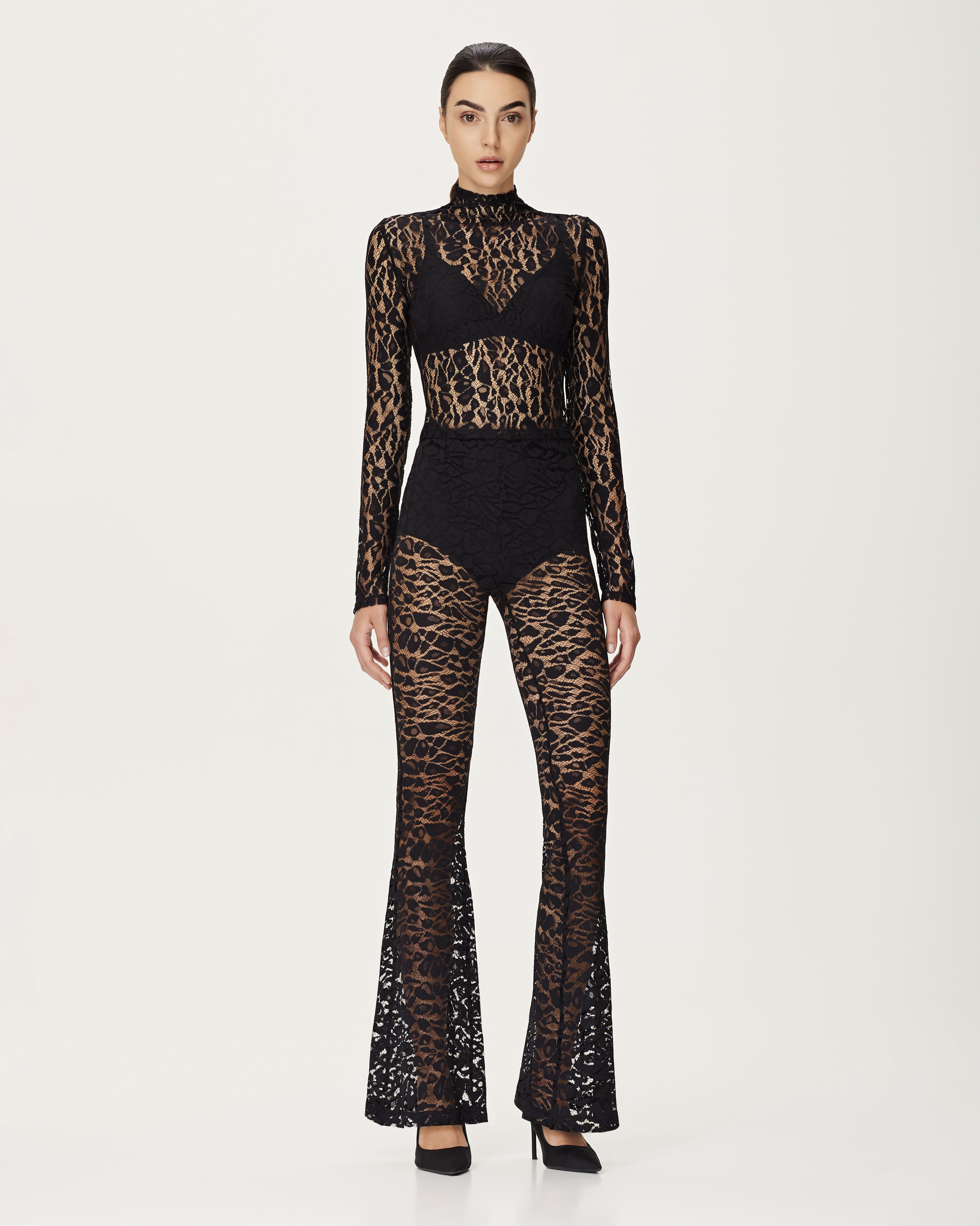 Pantaloni Animalier din Dantela Elastica