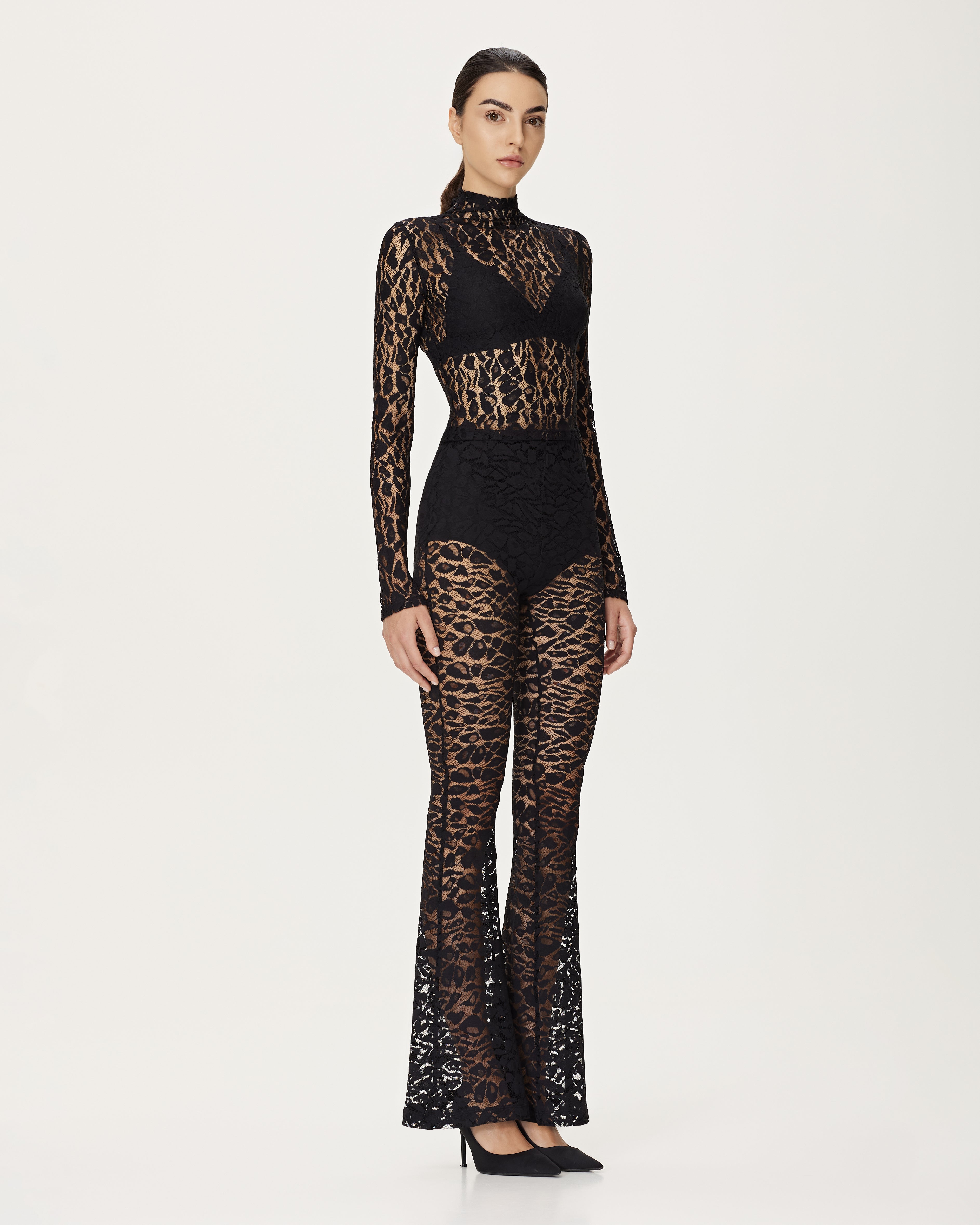 Pantaloni Animalier din Dantela Elastica