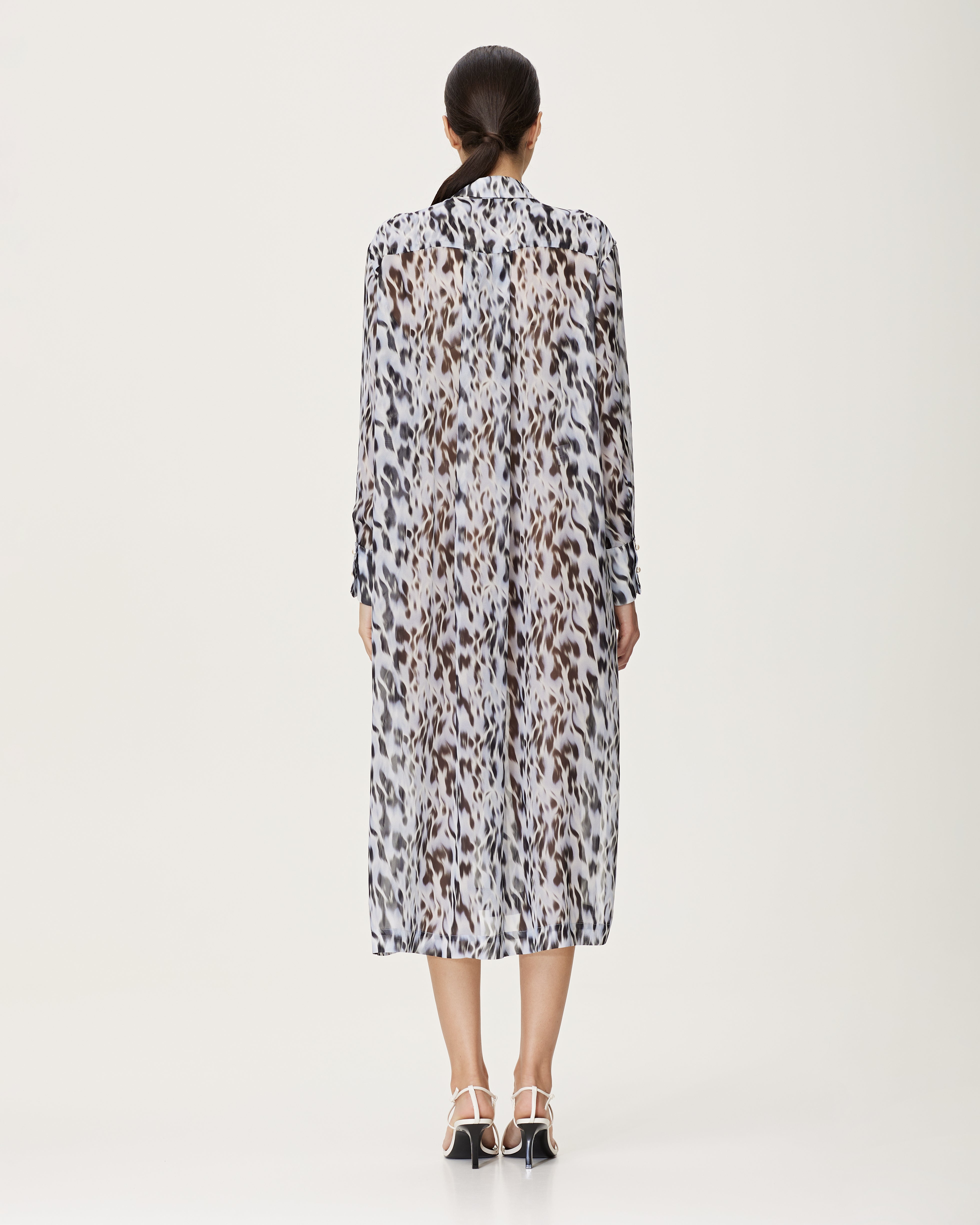 Rochie-Camasa din Georgette de Matase cu Print Feather