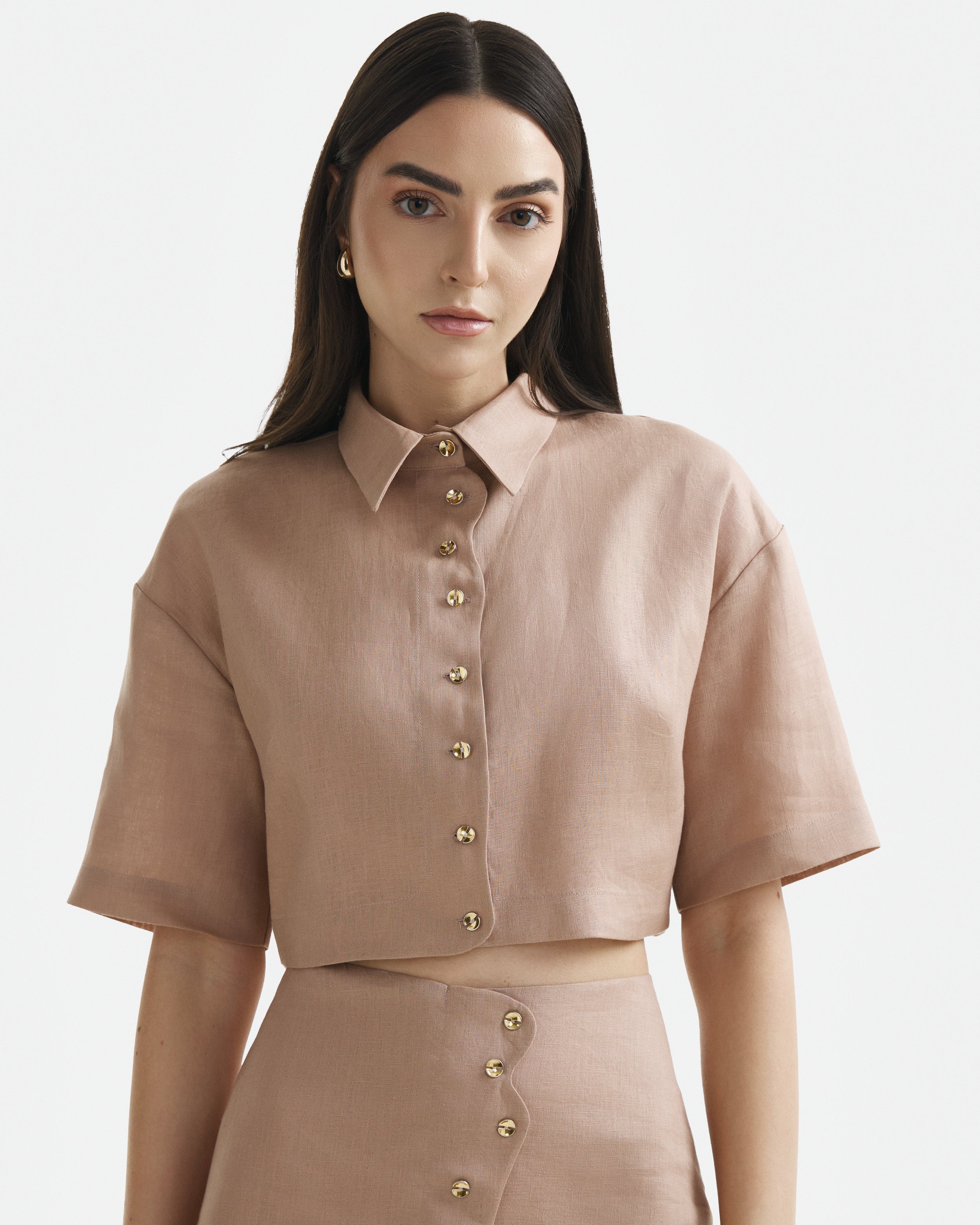 Camasa Cropped Wave din In Warm Taupe