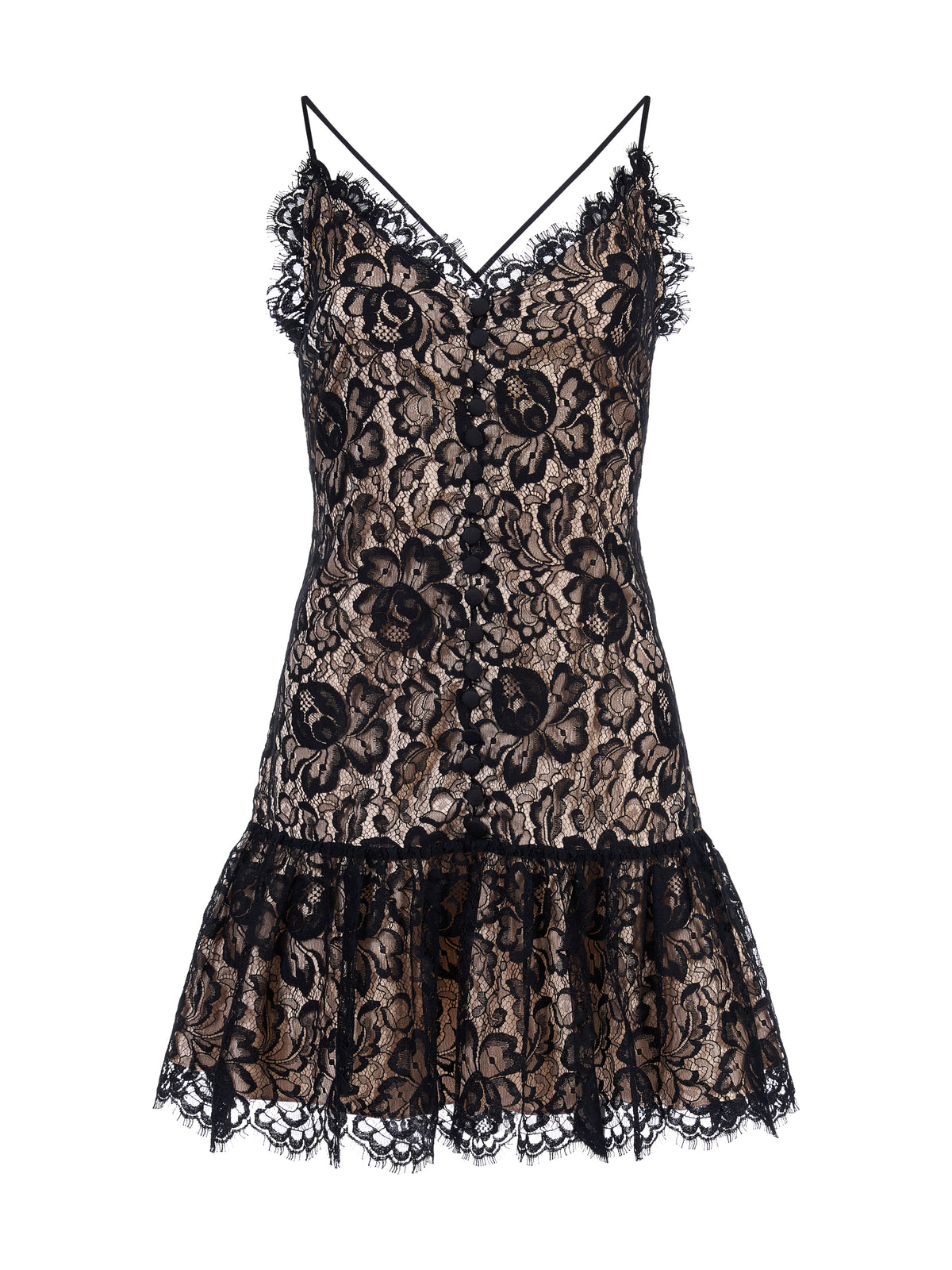 Rochie Mini din Dantela cu Nasturi Negru
