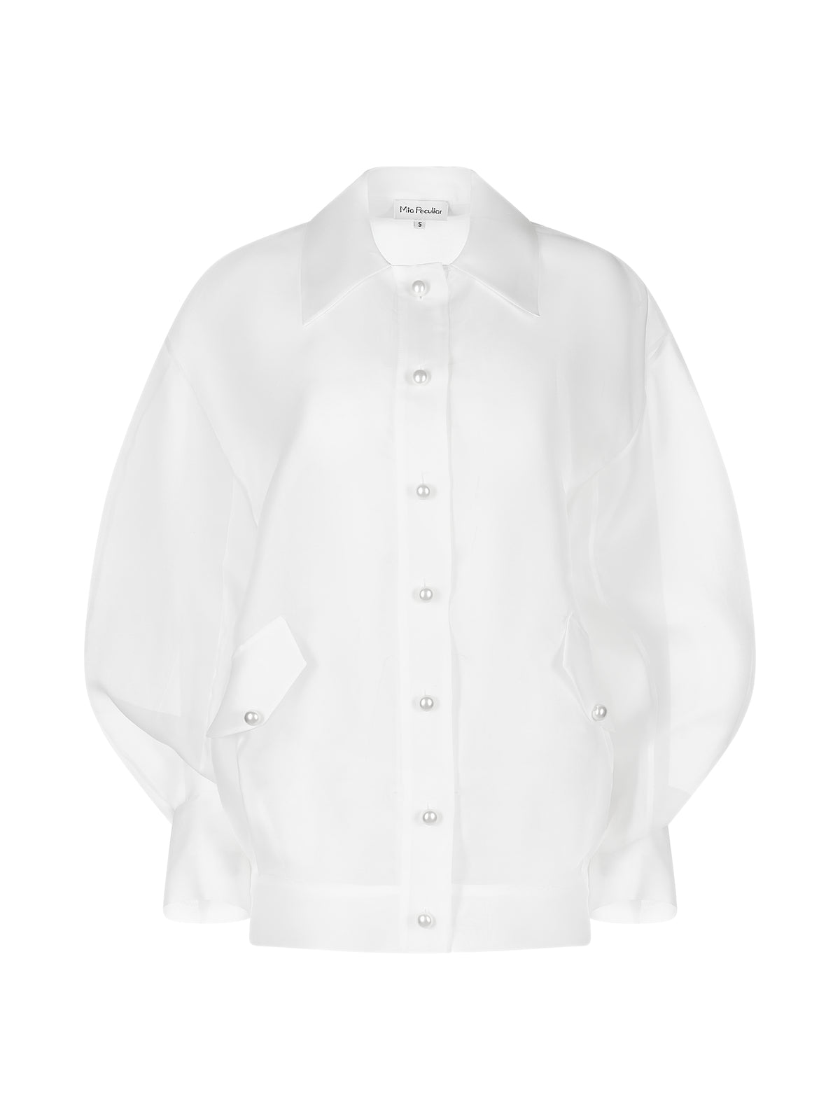 Jacheta Bomber Oversized din Organza cu Nasturi Tip Perla