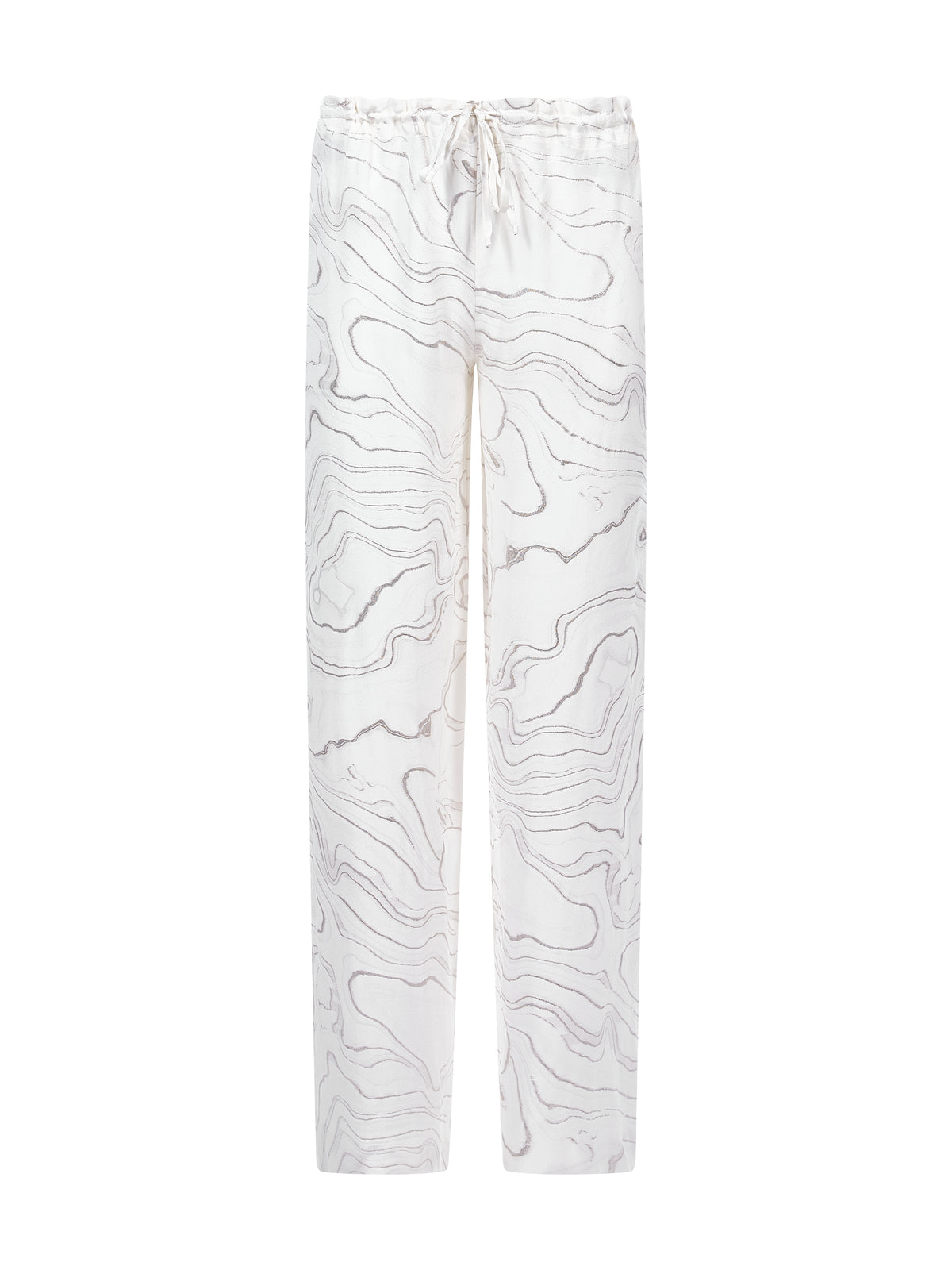 Pantaloni din Matase cu Broderie Argintie
