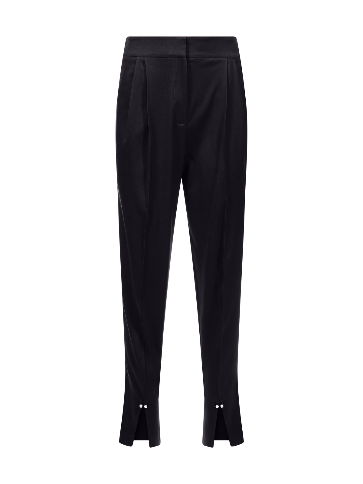 Pantaloni din Lana cu Pliuri si Decupaje Negru
