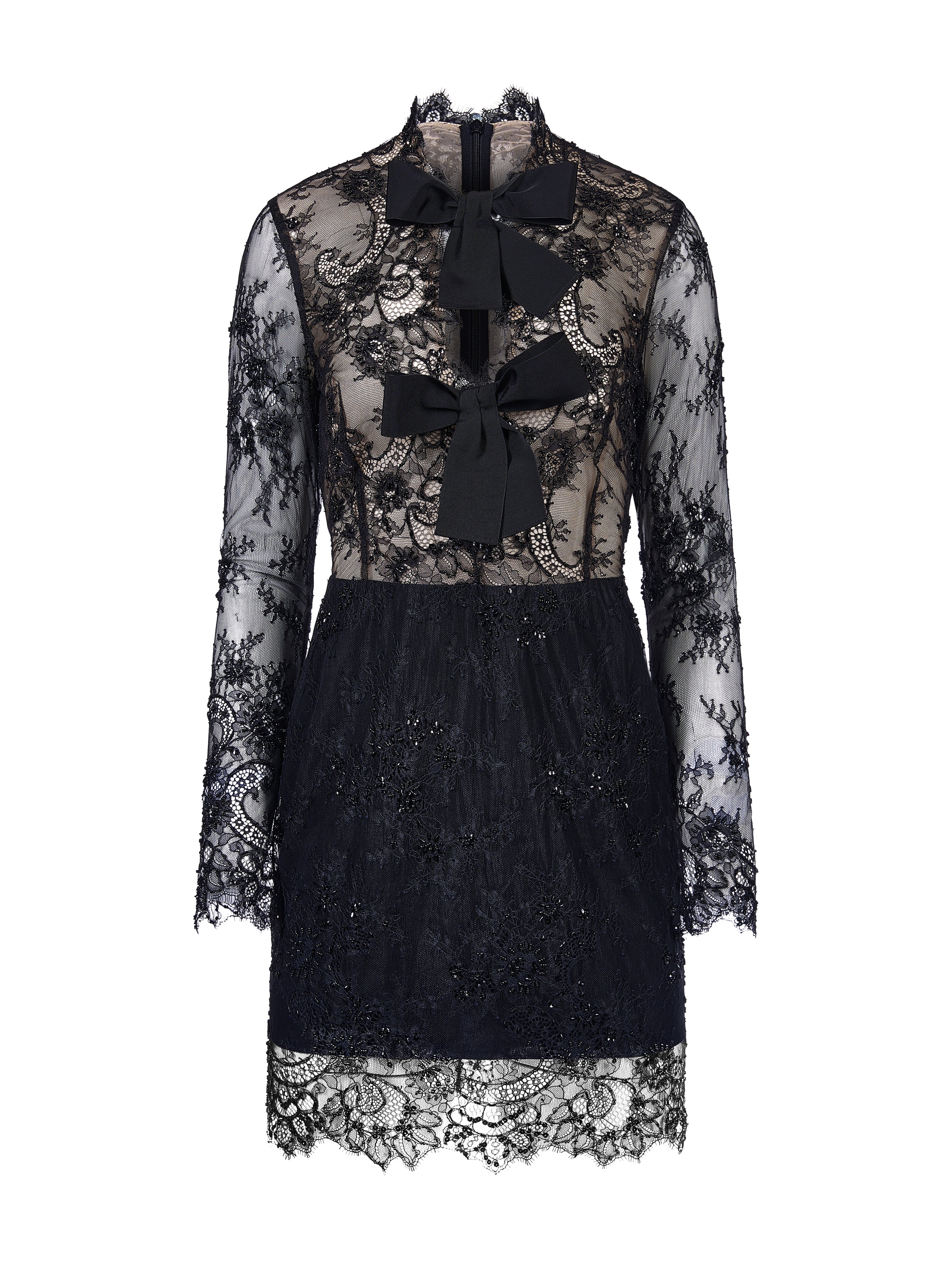 Rochie mini din dantela brodata cu funde