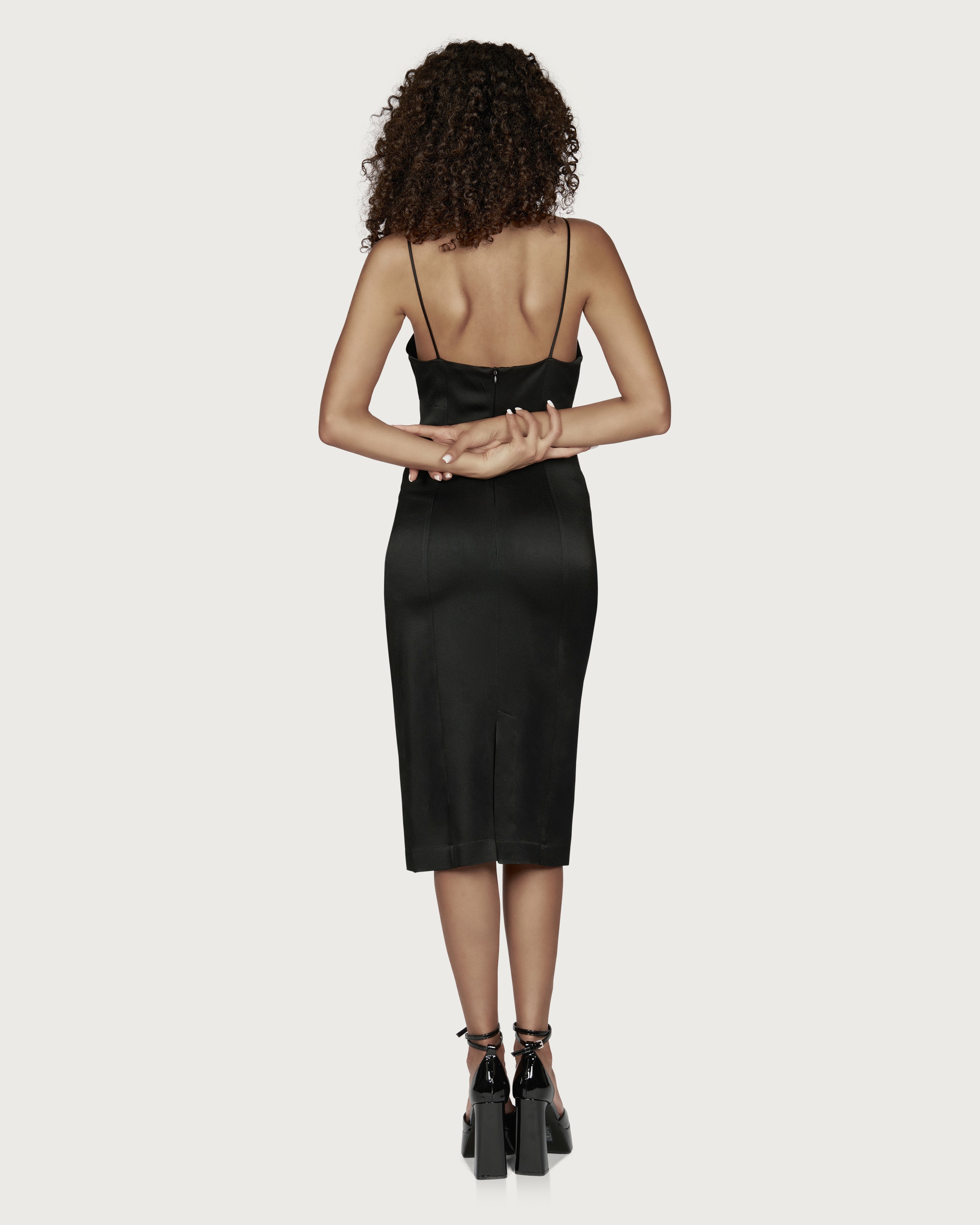 Rochie Midi din Crepe cu Funda Negru