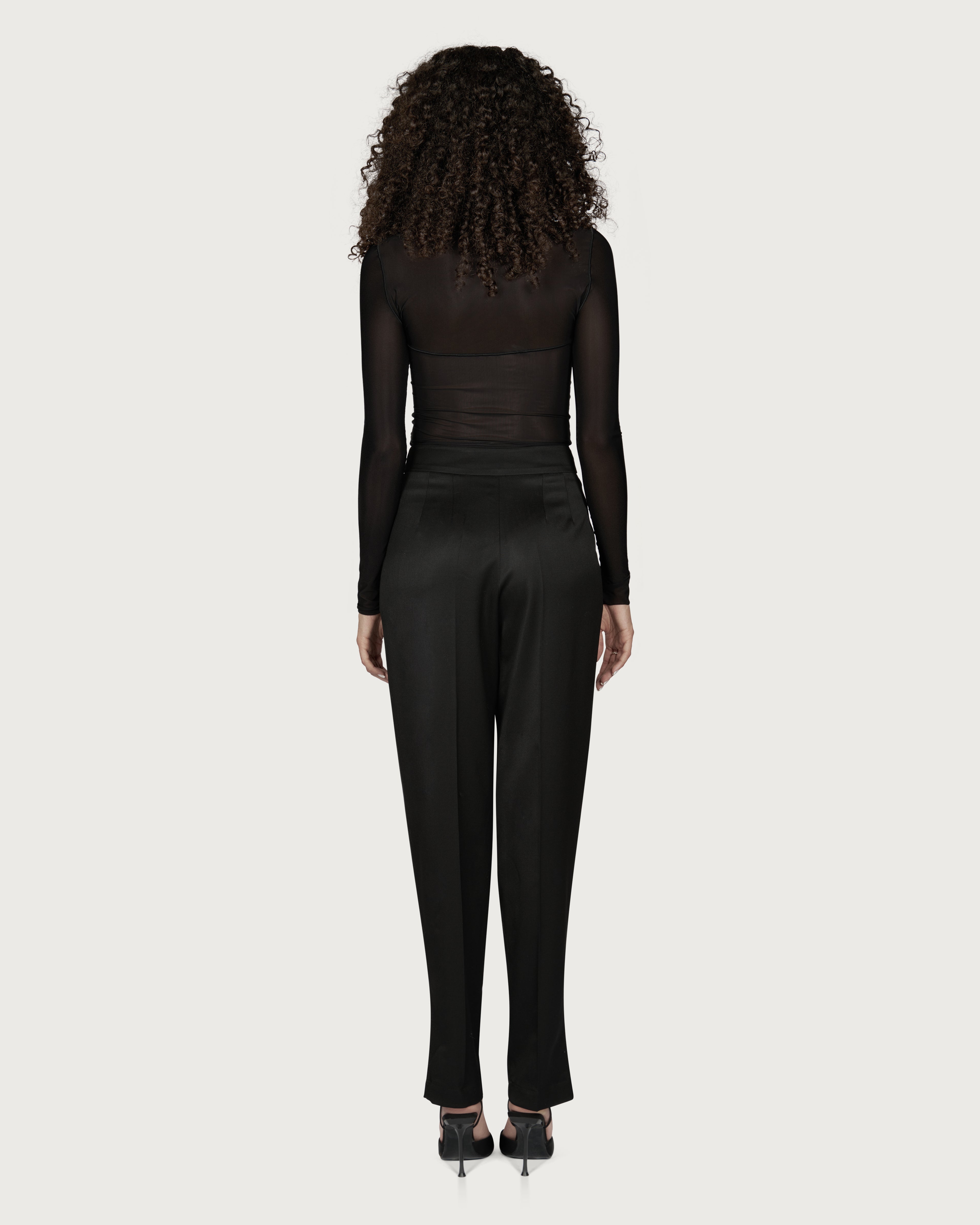 Pantaloni din Lana cu Pliuri si Decupaje Negru