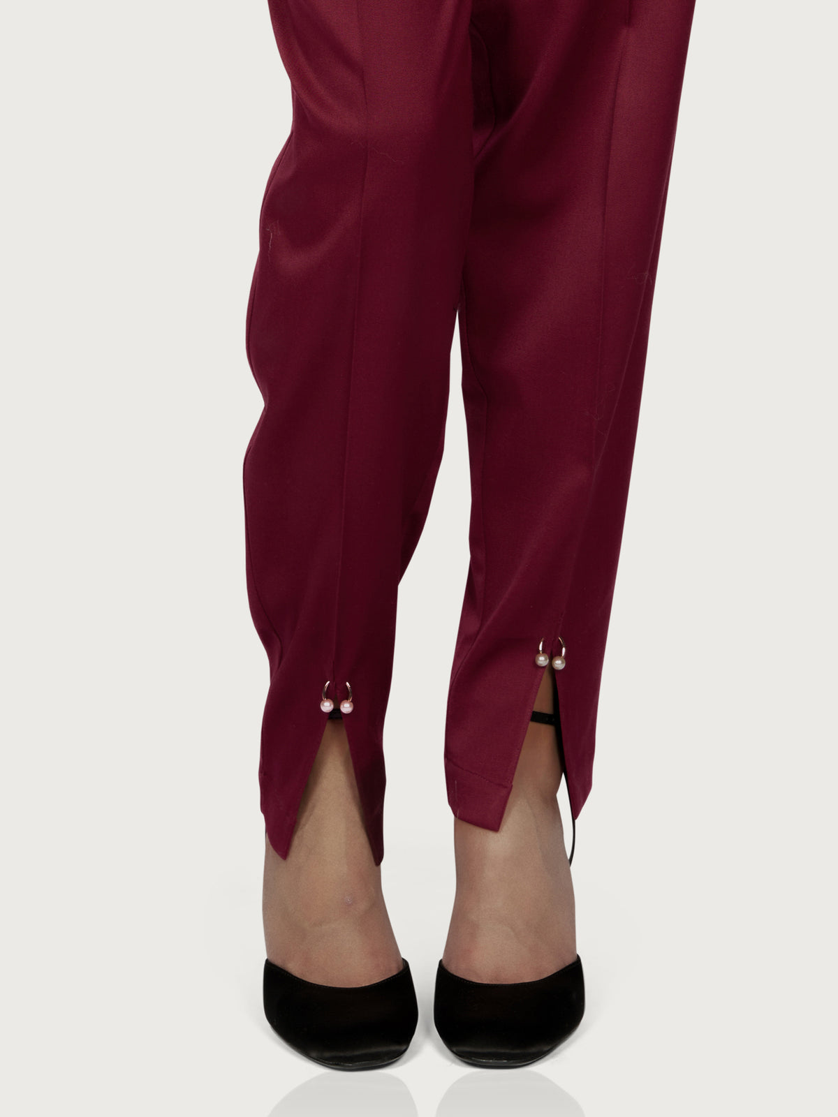 Pantaloni din Lana cu Pliuri si Decupaje Bordeaux