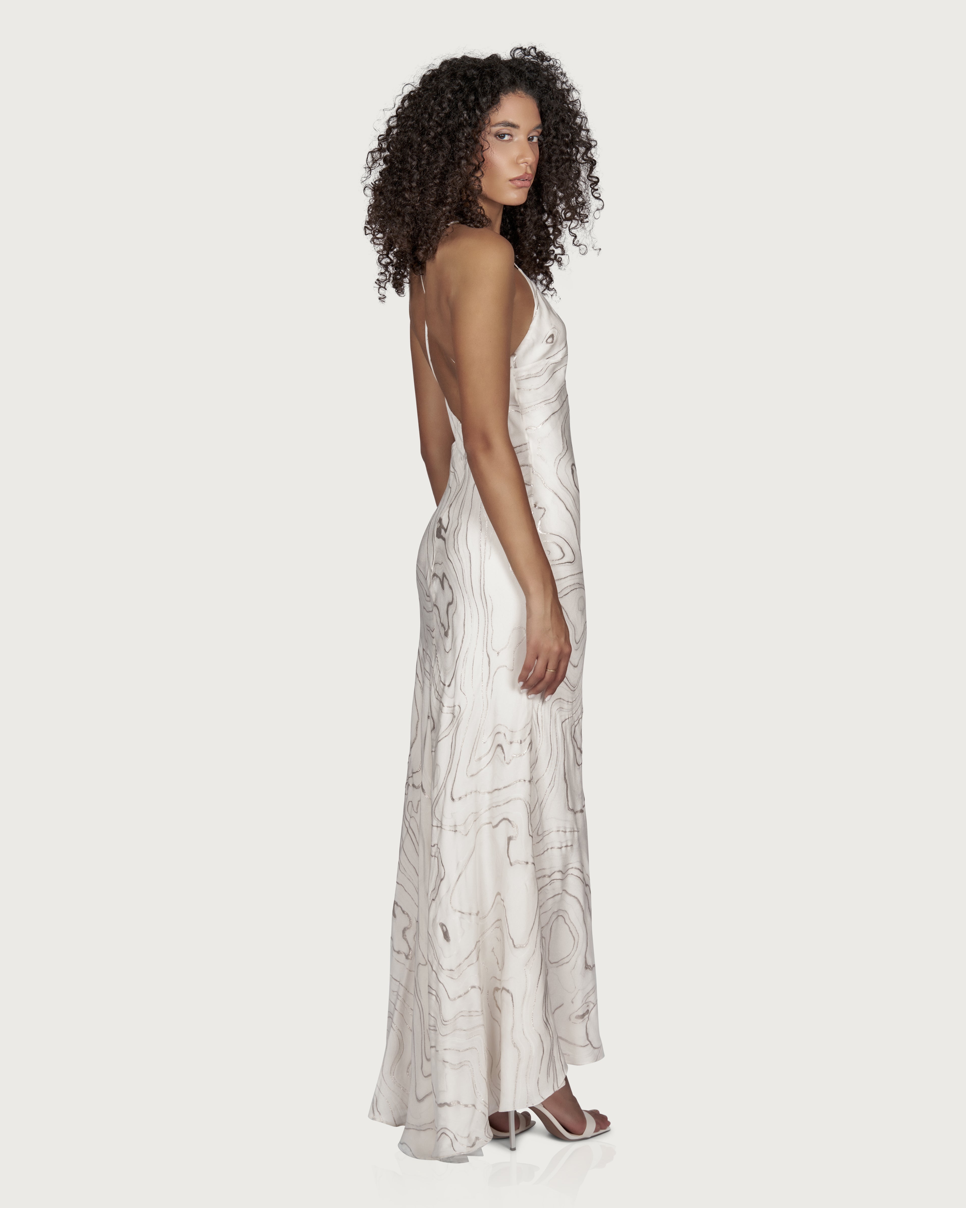 Rochie Maxi din Matase cu Broderie Argintie