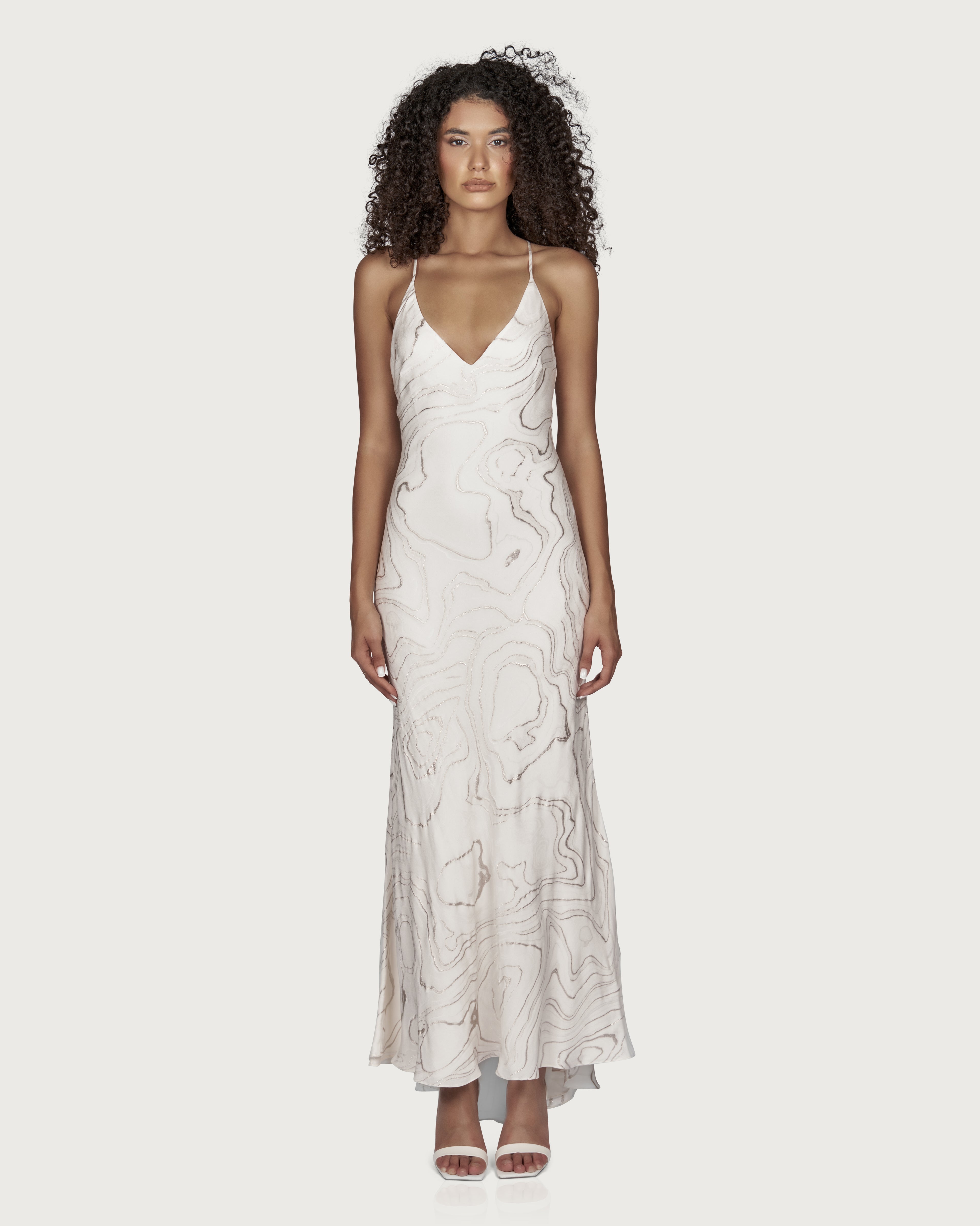 Rochie Maxi din Matase cu Broderie Argintie